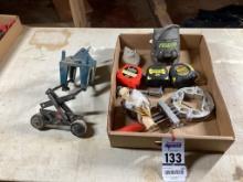 Box lot of tape measures, Web clamp