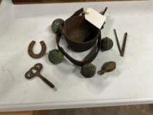 Miniature cast iron caldron and sleigh bells
