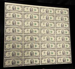 Uncut Sheet of $2 Bills 32 Count Series 2003 A $64 Face Value