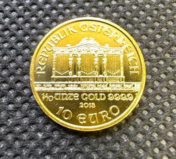 2013 1/10 Oz 999.9 Fine Gold Philharmonic Bullion Coin 10 Euro 3.14 Grams