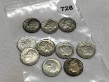 (10) Silver Roosevelt Dimes