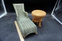 Doll Wicker Lounge Chair & Table