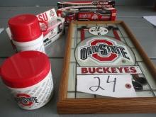 5 PIECES OHIO STATE BUYCKEYES CLOCK, TRUCKS AND TRAILER