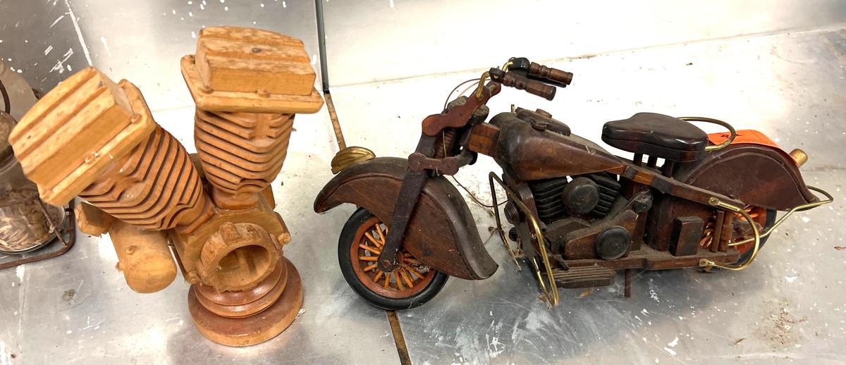 Wooden Harley Davidson Motorcycle and Engine