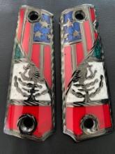 Custom 1911 Grips - Black Nickle - USA & Mexican Flag