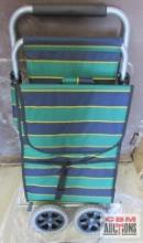 Navy & Green Nylon Rolling Shopping Trolly w/ Resting Seat - New in Box - Buyer to Assemble...