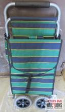 Navy & Green Nylon Rolling Shopping Trolly w/ Resting Seat - New in Box - Buyer to Assemble