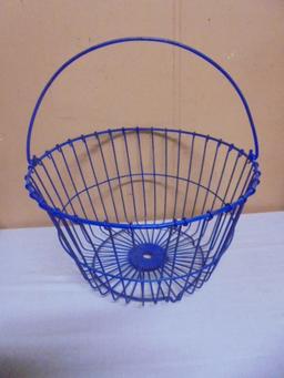 Vintage Blue Metal Egg Basket