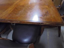 Large Solid Wood Dining Table w/ Center Leaf & 6 chairs