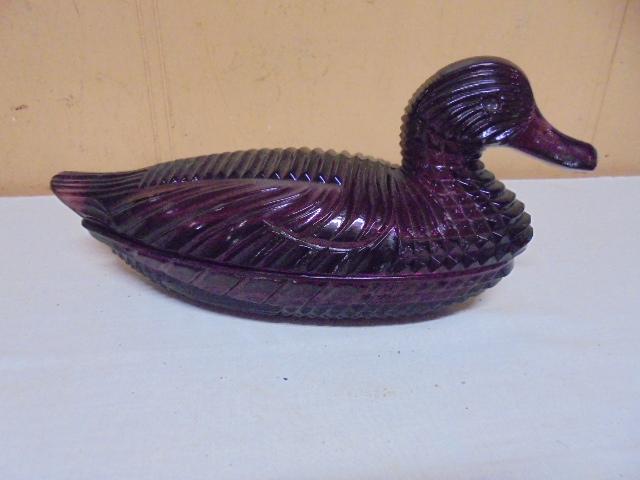 Vintage LE Wright Atterbury 2pc Amethyst Glass Duck