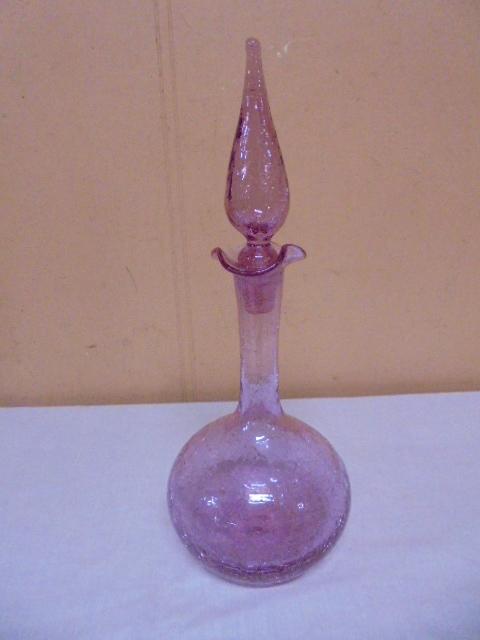 Vintage Pink Crackle Glass Bottle w/ Stopper