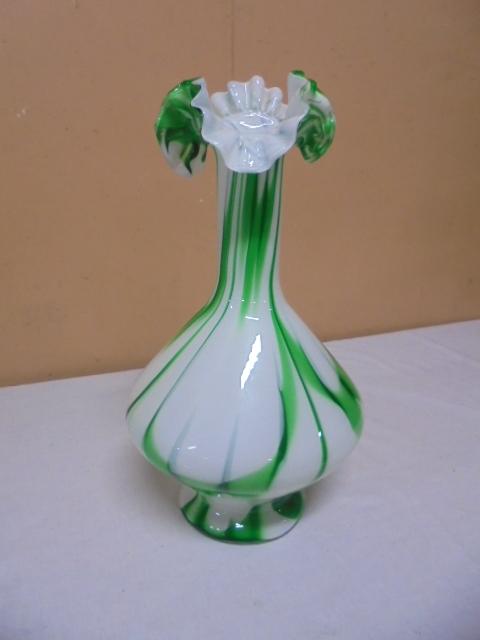 Beautiful Green/White Pepermint Art Glass Vase