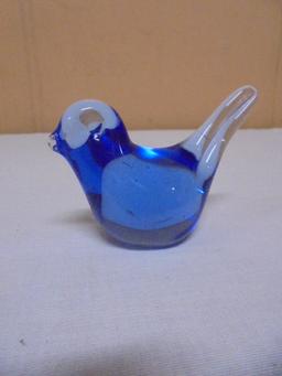 Blue Art Glass Bird Paperweight