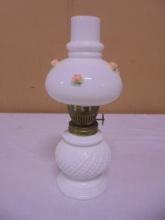 Vintage Miniature Milk Glass Oil Lamp w/ Roses on Shade