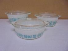 Vintage 3pc Pyrex Aish Butterprint Casserole Dishes
