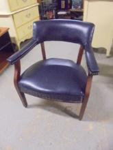 Navy Blue Leather Upholstered Arm Chair w/ Nail Head Trim