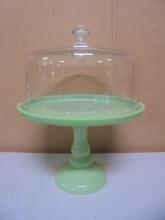 Vintage Green Jadeite Pedistal Glass Dome Cake Stand