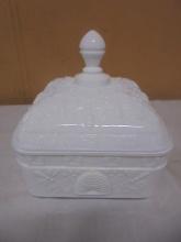 Vintage Indiana Tiara Milk Glass Honey Bee Hive Covered Candy Dish