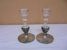 Vintage Set of Sterling Silver & Glass Frank M Whiting & Co Candle Holders