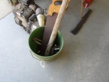 BUCKET W/ AUGERS AND MISC