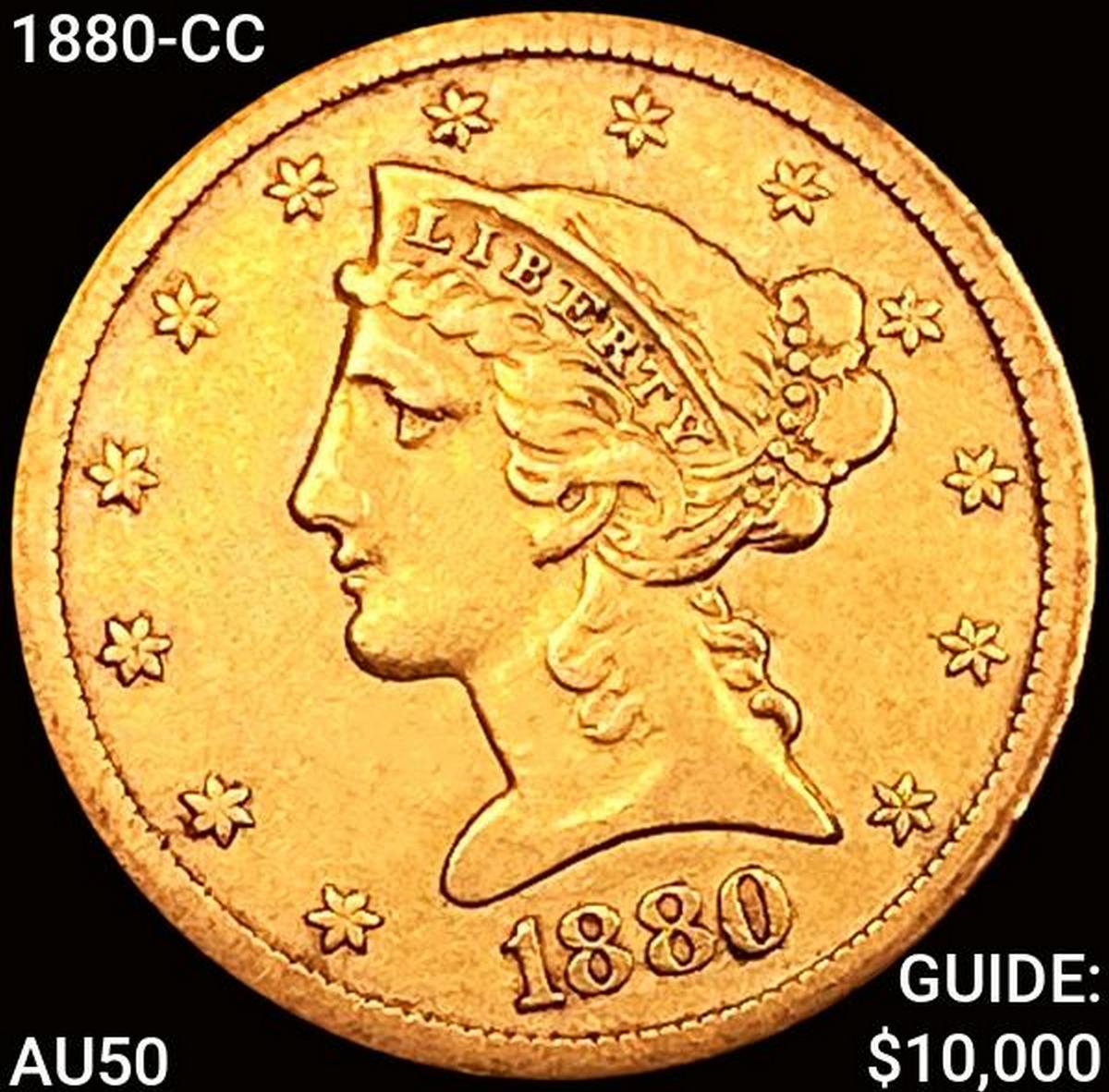 1880-CC $5 Gold Half Eagle CLOSELY UNCIRCULATED