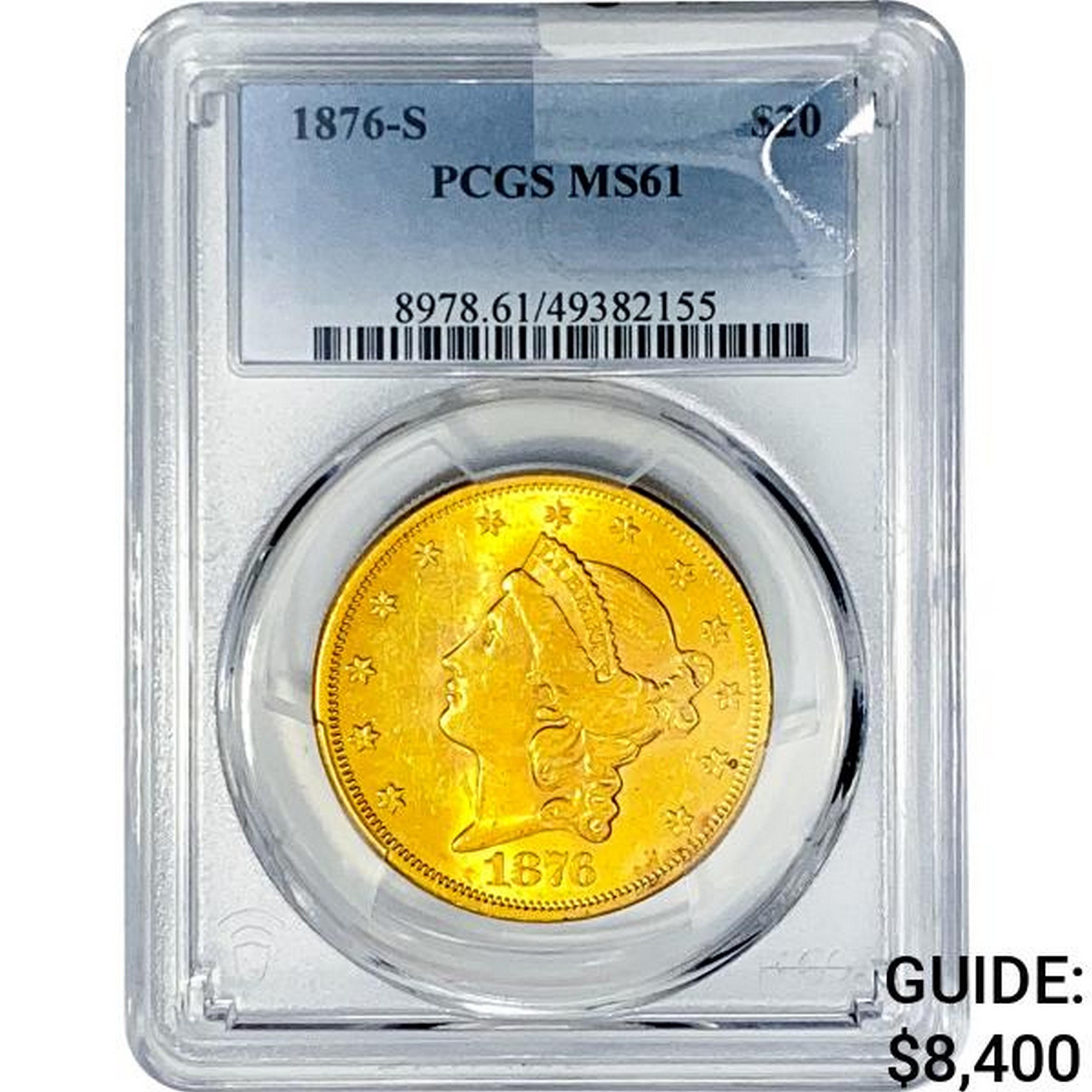 1876-S $20 Gold Double Eagle PCGS MS61
