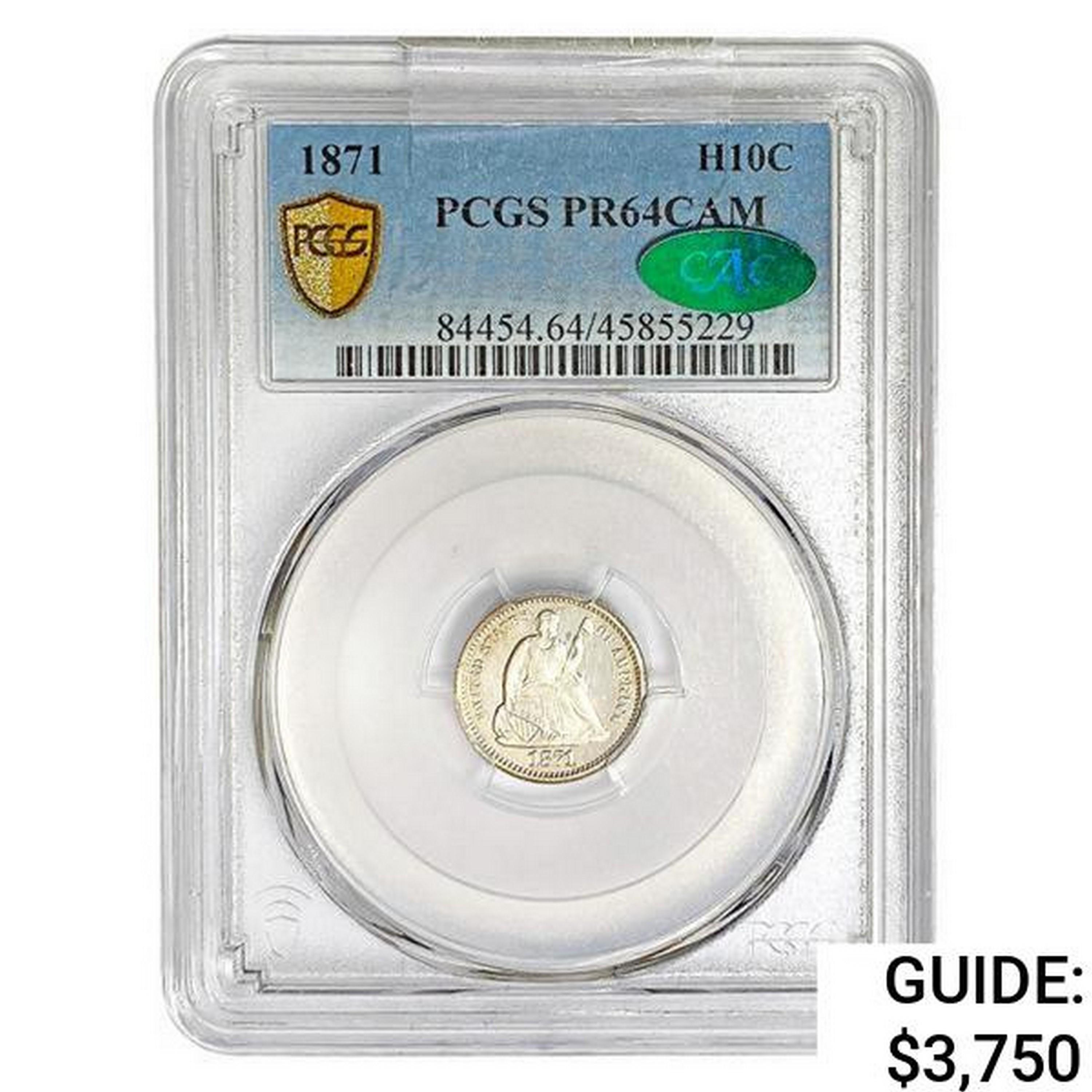 1871 CAC Seated Liberty Half Dime PCGS PR64 CAM