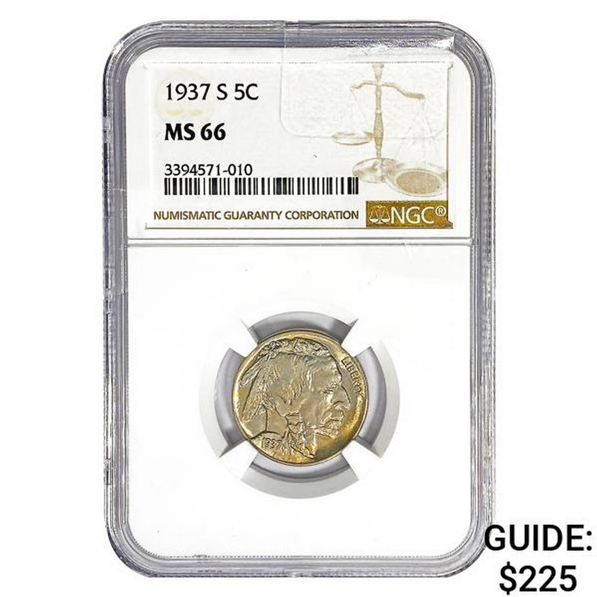 1937-S Buffalo Nickel NGC MS66