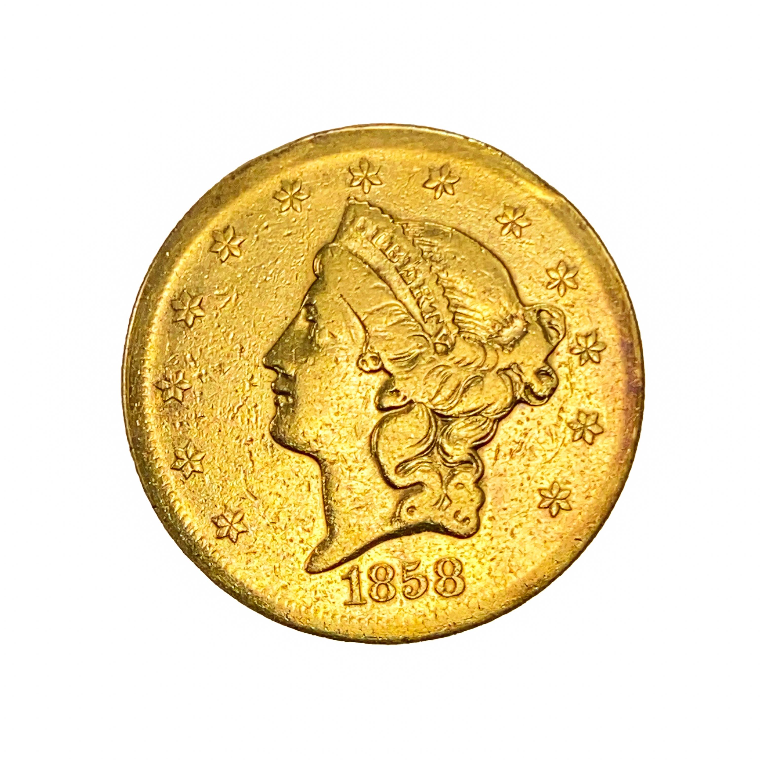 1858-S $20 Gold Double Eagle NICELY CIRCULATED