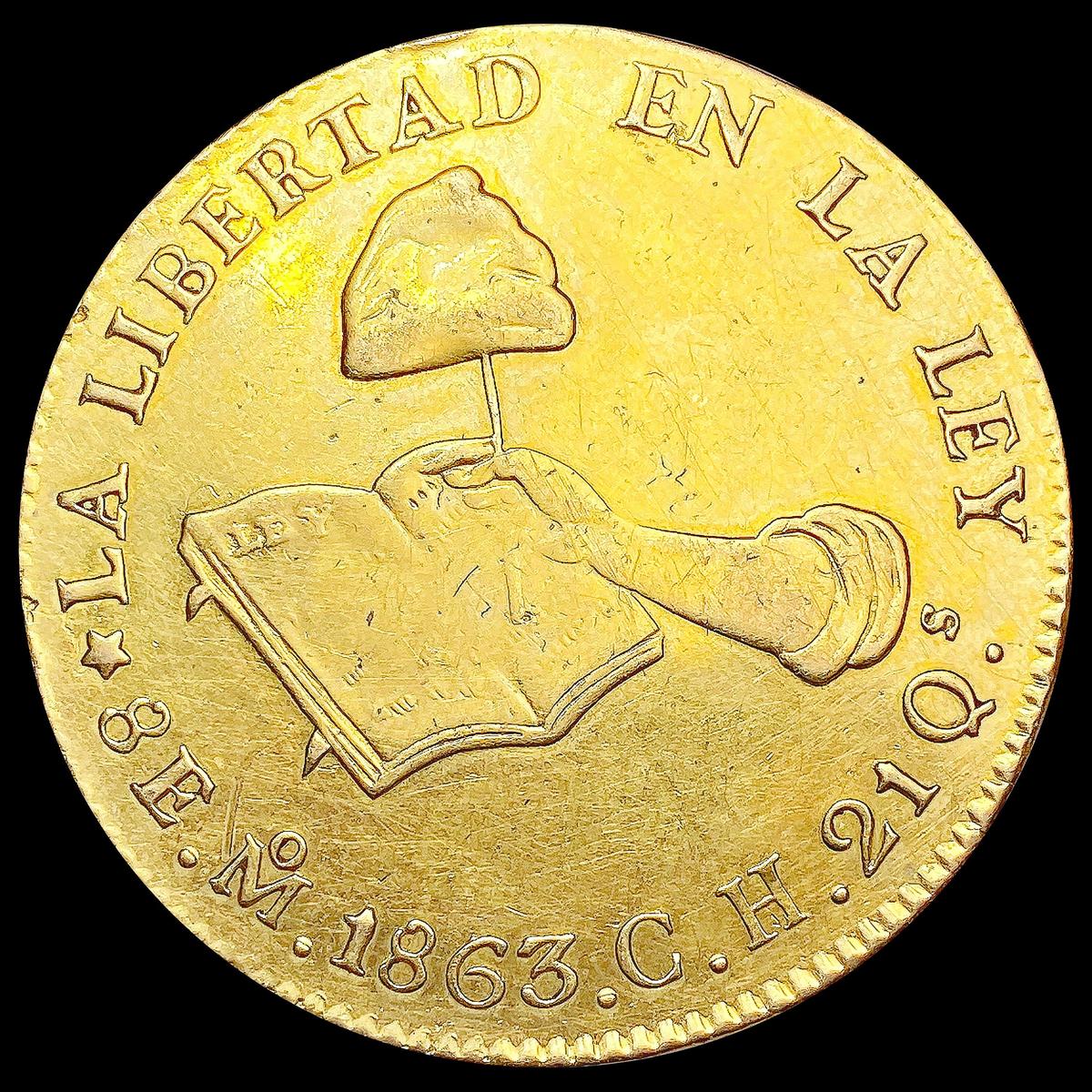 1863 Mexico .7615oz Gold 8 Escudos NICELY CIRCULAT
