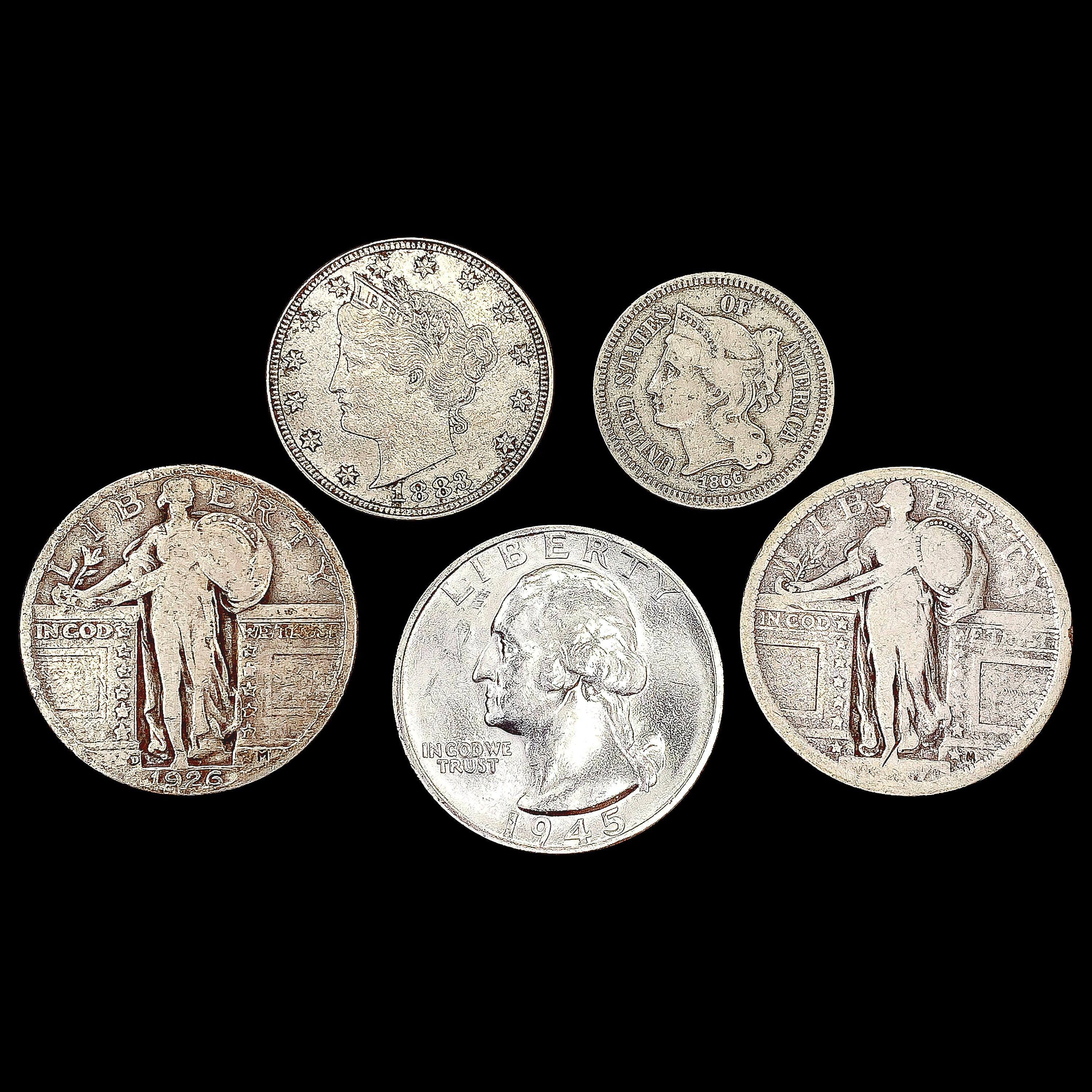 [5] Varied SilveCoinage [1823, 1866, 1917, 1926-D,