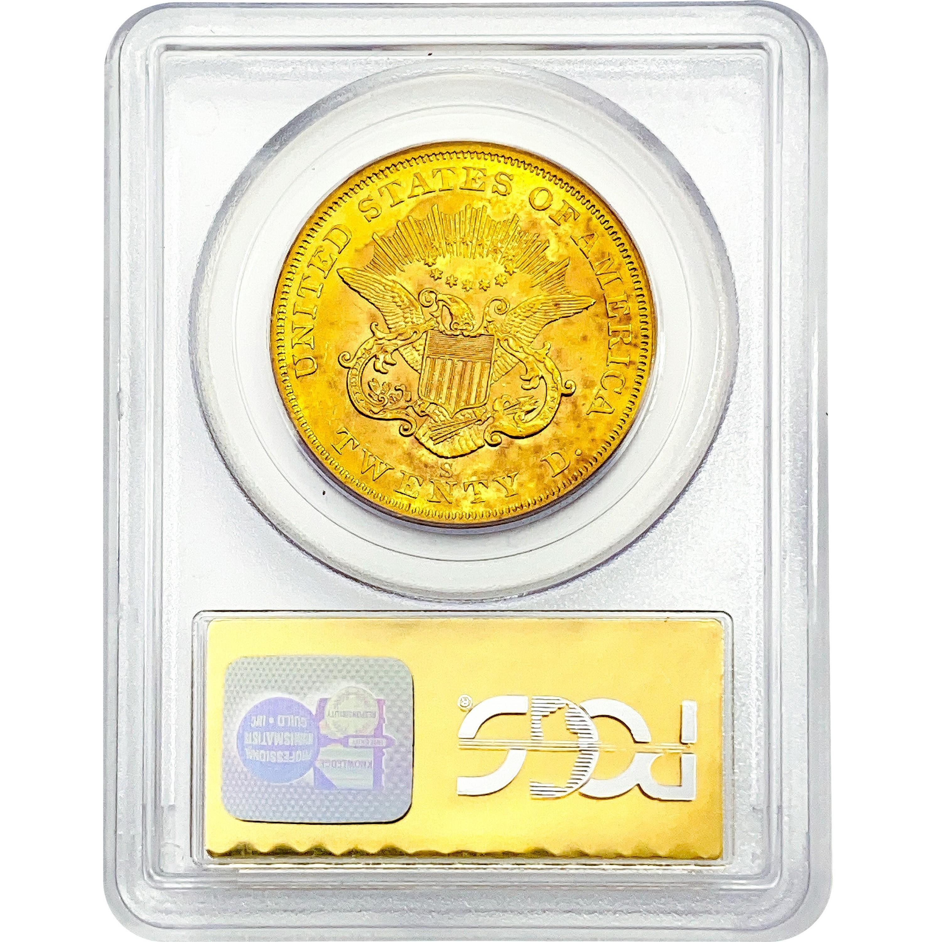 1856-S CAC $20 Gold Double Eagle PCGS AU58 S.S. Ce