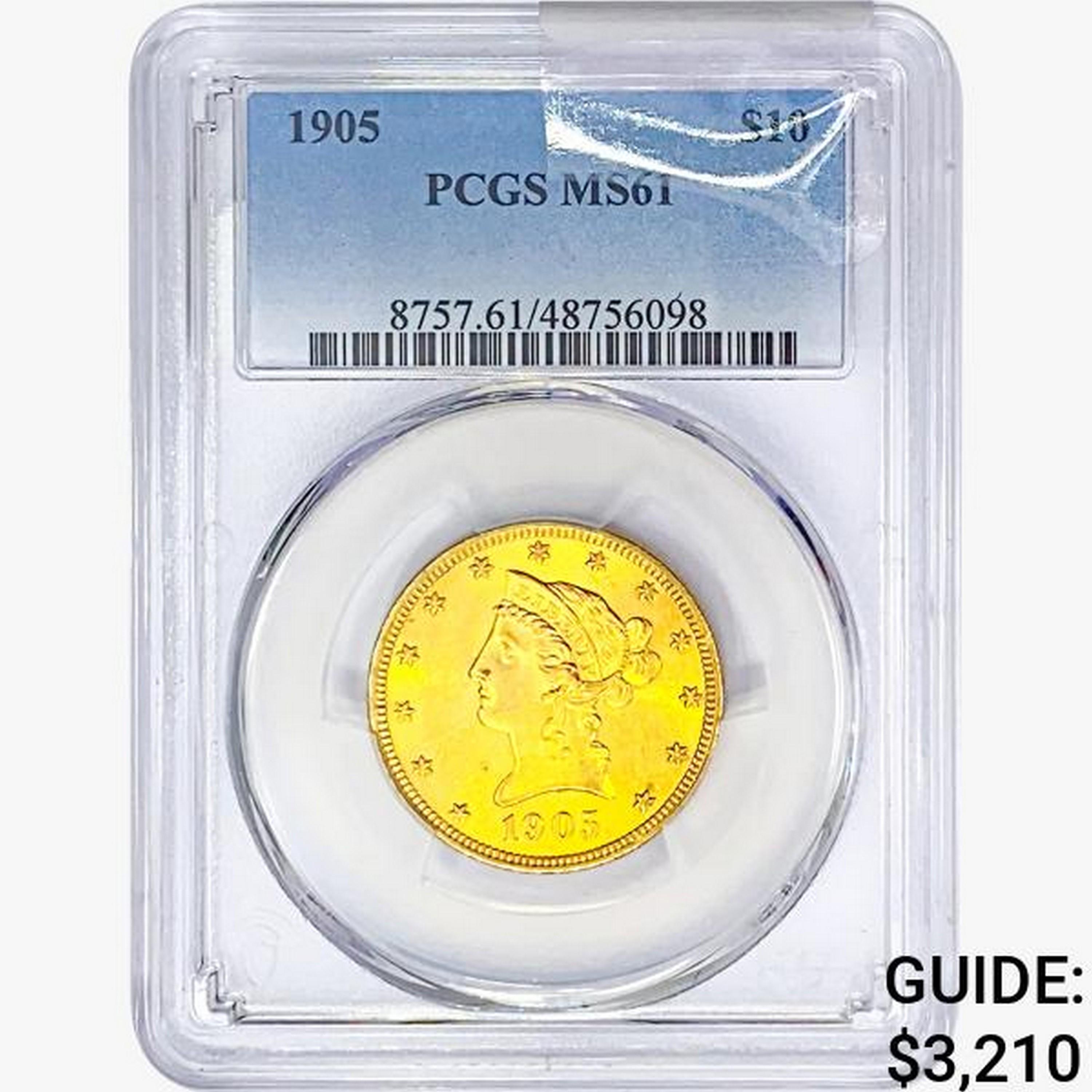 1905 $10 Gold Eagle PCGS MS61