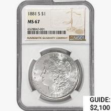 1881-S Morgan Silver Dollar NGC MS67