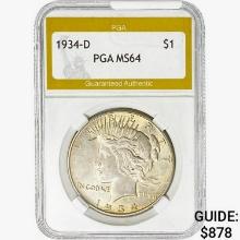 1934-D Silver Peace Dollar PGA MS64