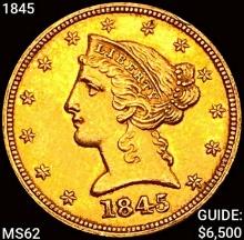 1845 $5 Gold Half Eagle UNCIRCULATED