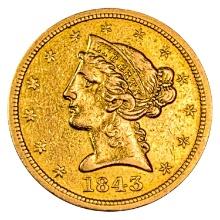 1843 $5 Gold Half Eagle