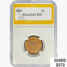 1865 Two Cent Piece PGA MS63 RED