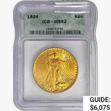 1924 $20 Gold Double Eagle ICG MS63