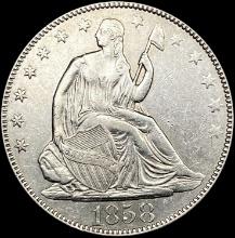 1858 Seated Liberty Half Dollar CLOSELY UNCIRCULAT