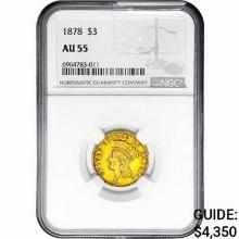1878 $3 Gold Piece NGC AU55