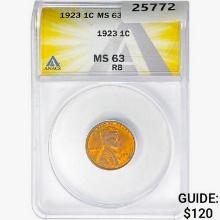 1923 Wheat Cent ANACS MS63 RB