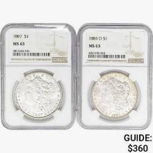 1884&1887 [2] Morgan Silver Dollar NGC MS63