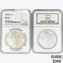 1884&1887 [2] Morgan Silver Dollar NGC MS63