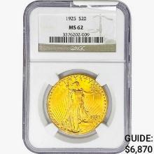 1925 $20 Gold Double Eagle NGC MS62