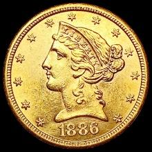 1886 $5 Gold Half Eagle CHOICE BU