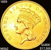 1859 $3 Gold Piece UNCIRCULATED