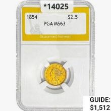 1854 $2.50 Gold Quarter Eagle PGA MS63
