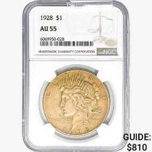 1928 Silver Peace Dollar NGC AU55