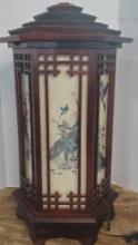 Vintage Chinese Wood Hand Made 6 Panel Pagoda Table Lamp